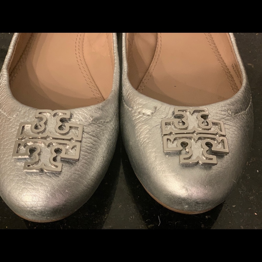 Tory Burch Silver Reva Ballet Slipper Flats, sz7.5